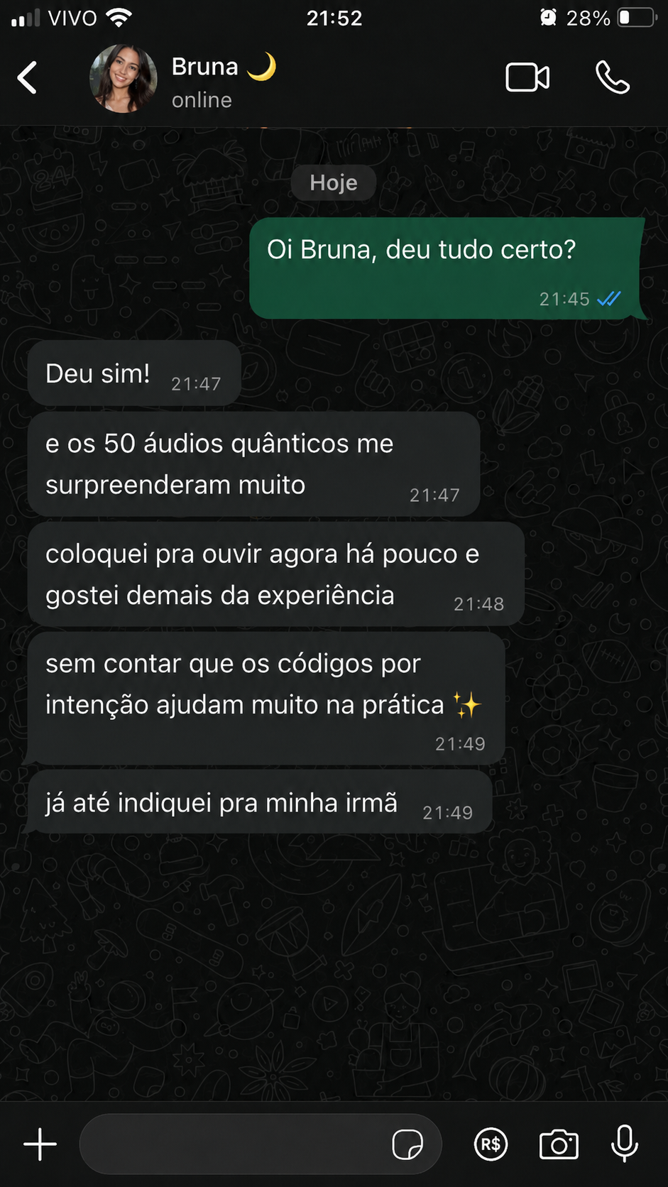 Depoimento da Bruna sobre os 50 áudios quânticos
