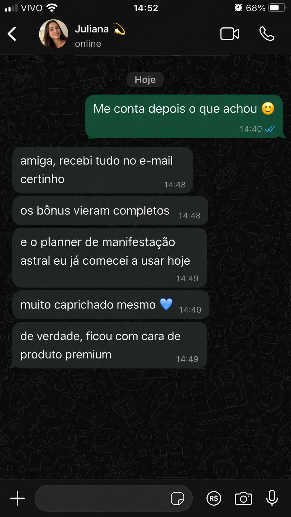 Depoimento da Juliana sobre os bônus e o planner